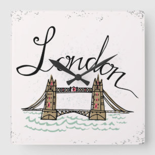 Hand Lettered London Bridge Square Wall Clock