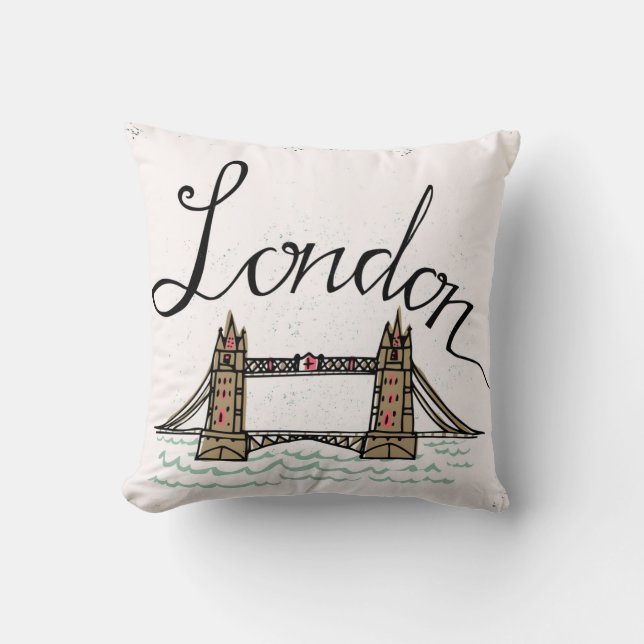 Hand Lettered London Bridge Throw Pillow (Front)