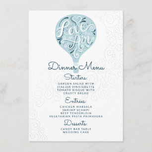 Hand Lettered Love Blue Balloon Wedding Dinner Menu