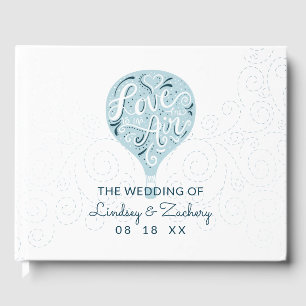 Hand Lettered Love Blue Hot Air Balloon Wedding Guest Book
