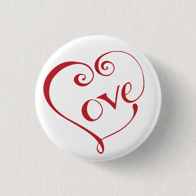 Hand Lettered Love Heart in Red 1 Inch Round Button (Front)