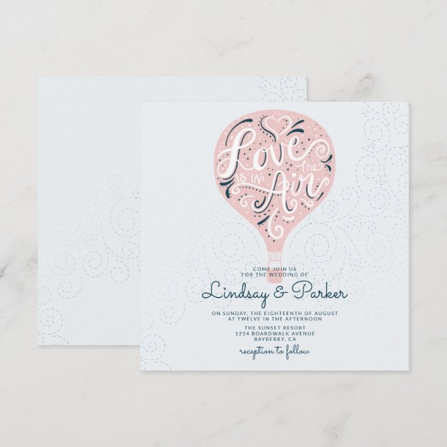 Hand Lettered Love Light Pink Wedding Square Invitation (Front/Back)