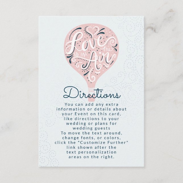 Hand Lettered Love Pink Balloon Wedding Directions Enclosure Card (Front)
