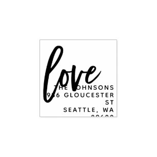 Hand Lettered Love Script   Personalized Wedding Rubber Stamp