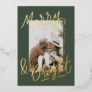 Hand-lettered Merry & Bright Photo Overlay Foil Holiday Card