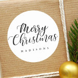 Hand Lettered Merry Christmas Holiday Elegant Classic Round Sticker<br><div class="desc">Modern Christmas | Holiday Sticker featuring a lovely hand lettered cursive font “Merry Christmas” script.  Send holiday cheer to your family and friends. Matching items are also available.</div>
