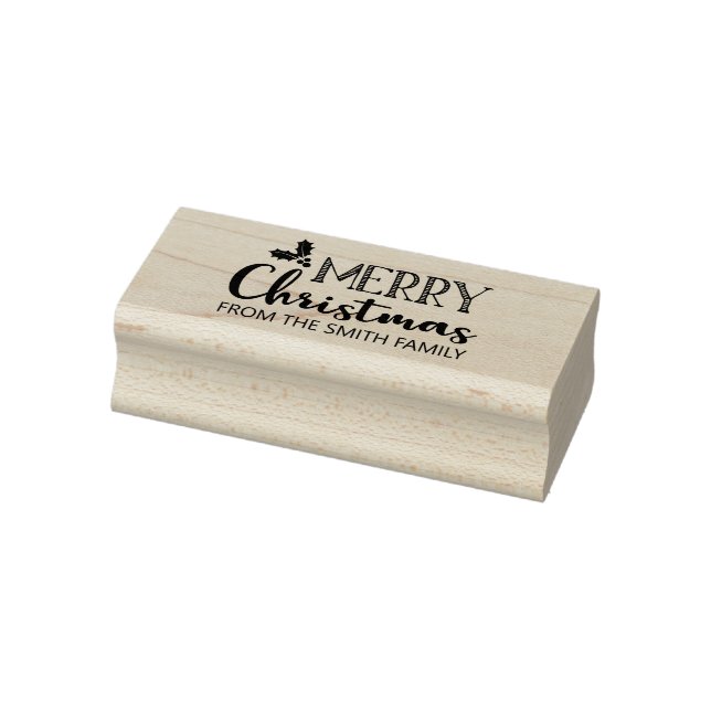 Hand Lettered Merry Christmas Holly Modern Family Rubber Stamp (Stamp)