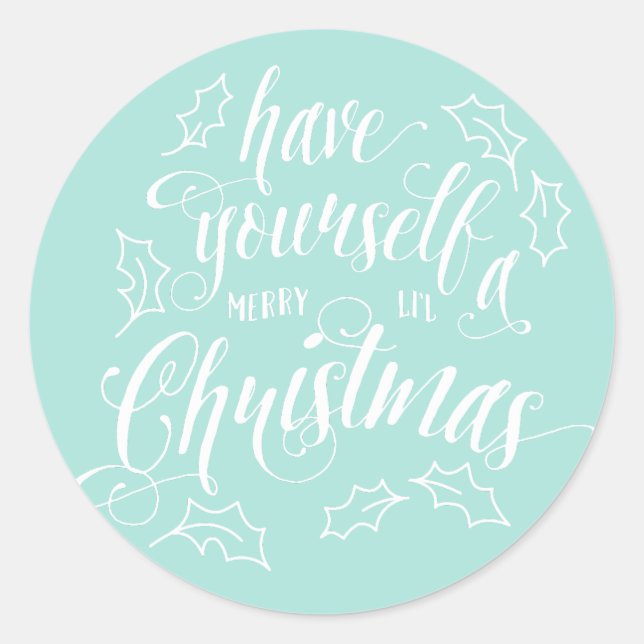 Hand Lettered Merry Li'l Christmas Holiday | Classic Round Sticker (Front)