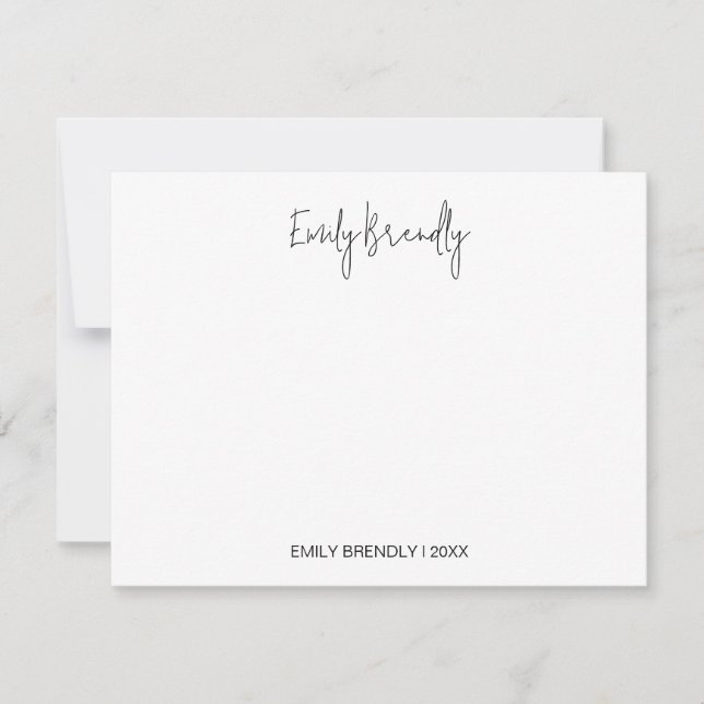 Hand Lettered Modern Minimal White Flat Note Card (Front)