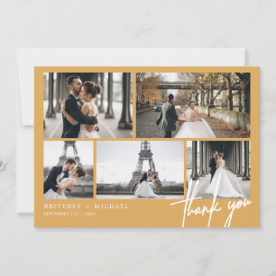 Hand-Lettered Modern Photo Collage Mustard Yellow Thank You Card