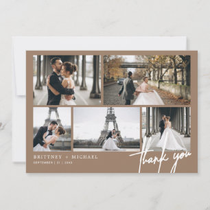 Hand-Lettered Modern Photo Collage Tan Thank You Card