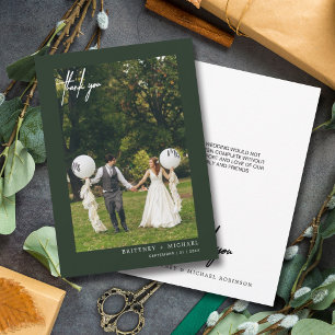 Hand-Lettered Modern Photo Forest Green Thank You Card