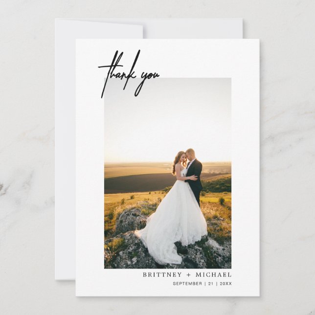 Hand-Lettered Modern Photo Thank You Card (Front)