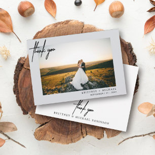 Hand-Lettered Modern Photo Thank You Grey Card