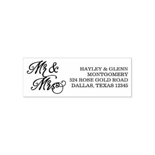 Hand Lettered Mr & Mrs Custom Name & Address Self-inking Stamp