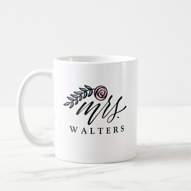 Hand Lettered Mrs. Name Coffee Mug (Left)