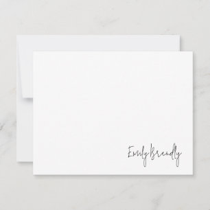 Hand Lettered Name Minimalist White Flat Note Card