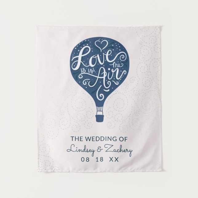 Hand Lettered Navy Wedding Photo Booth Backdrop Tapestry (Front)