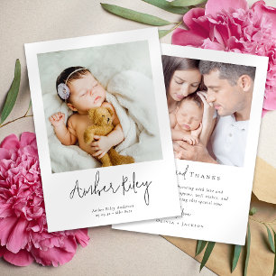 Hand Lettered Newborn Baby Photo Birth Thank You Card