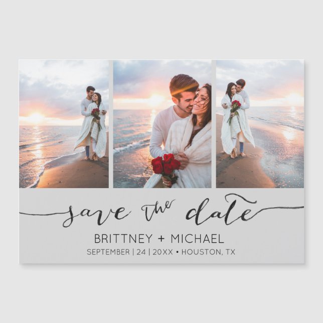 Hand Lettered Photo Collage Grey Save the Date (Front)