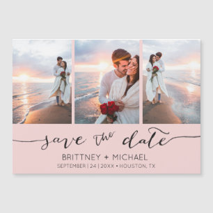 Hand Lettered Photo Collage Pink Save the Date