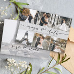 Hand Lettered Photo Collage Save the Date Grey<br><div class="desc">Pick the best pictures from your engagement shoot or your favourite pictures of the two of you for this perfect save the date. The words save the date are handwritten to give a personal feel to the card. The front has 6 images and the back has a large image with...</div>