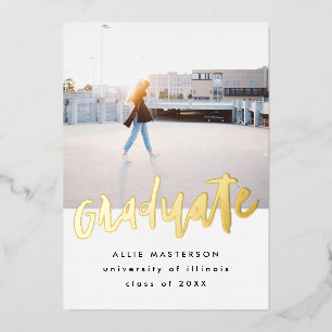 Hand Lettered Photo Golden Graduation Announcement
