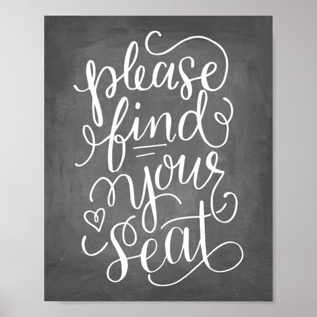 Hand Lettered Please Find Your Seat Sign (Front)