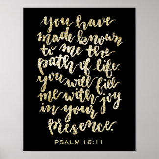 Hand Lettered Psalm 16:11 Gold Glitter Poster