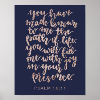 Hand Lettered Psalm 16:11 Rose Glitter Poster