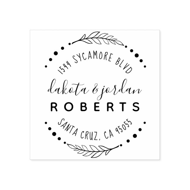 Hand Lettered Rustic Couple Return Address Rubber Stamp (Imprint)