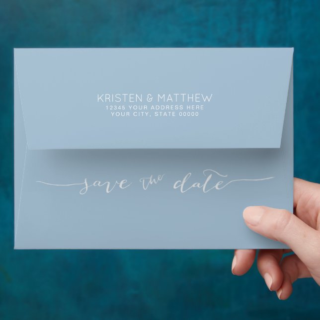Hand-Lettered Save the Date Address Dusty Blue Envelope (Hand)