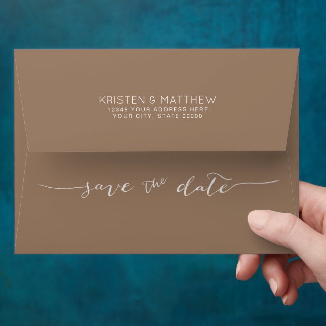 Hand-Lettered Save the Date Address Tan Envelope (Hand)