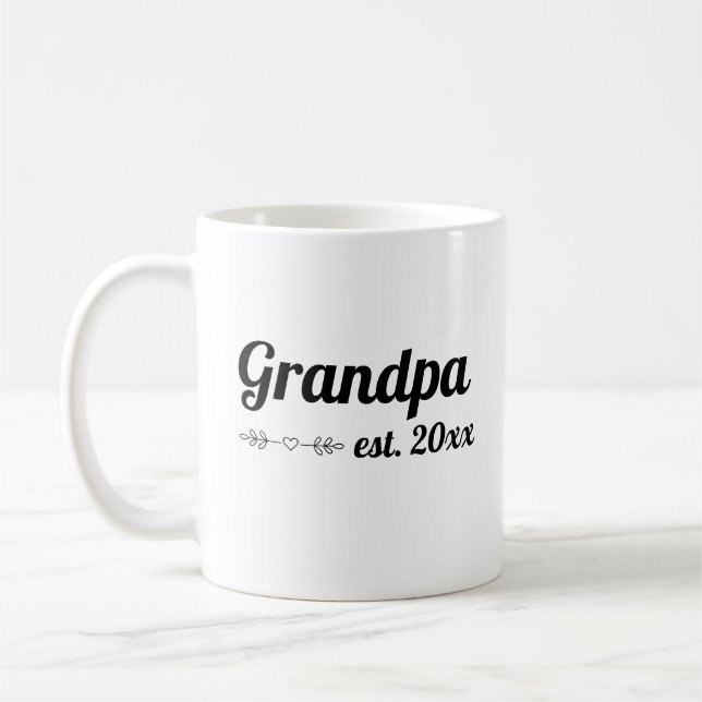 Hand Lettered Script Grandpa Established Year Coffee Mug (Left)