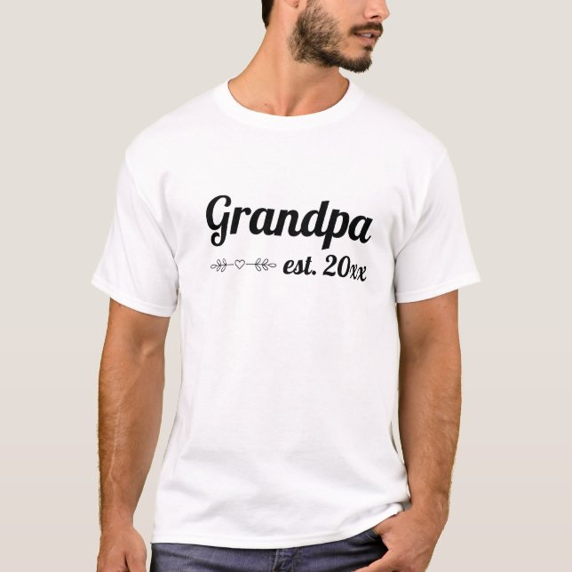 Hand Lettered Script Grandpa Established Year T-Shirt (Front)