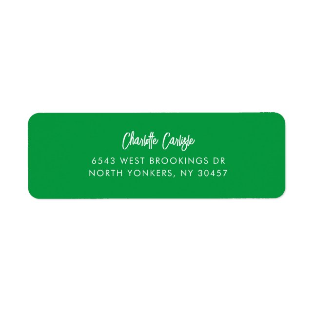 Hand Lettered Script Green Return Address  Label (Front)