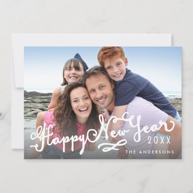 Hand Lettered Script Happy New Year Holiday Photo (Front)