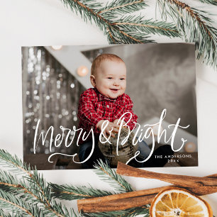 Hand-Lettered Script Merry & Bright Photo Holiday Card