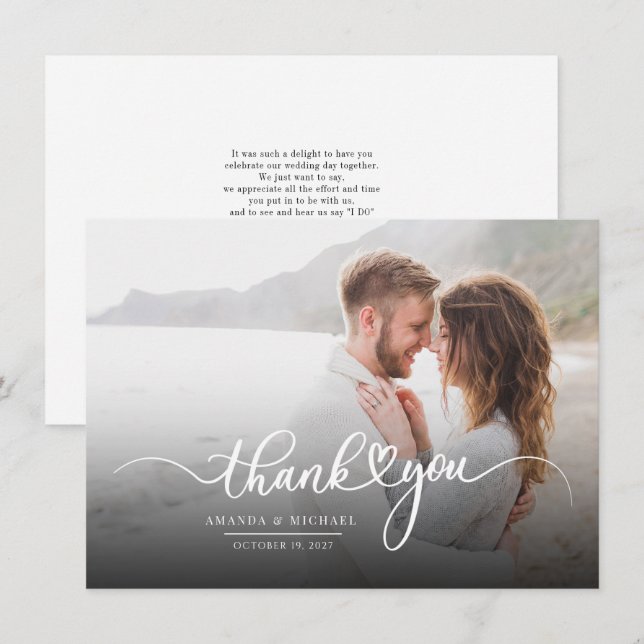 Hand-Lettered Script Modern Photo Thank You Card (Front/Back)
