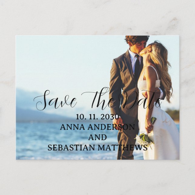 Hand Lettered Script Photo Save the Date Postcard (Front)