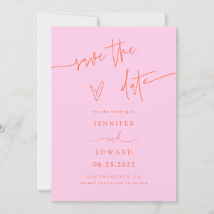 Hand Lettered Script Pink Orange Save The Date