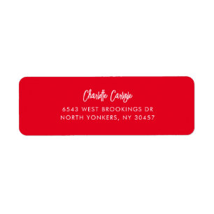 Hand Lettered Script Red Return Address  Label