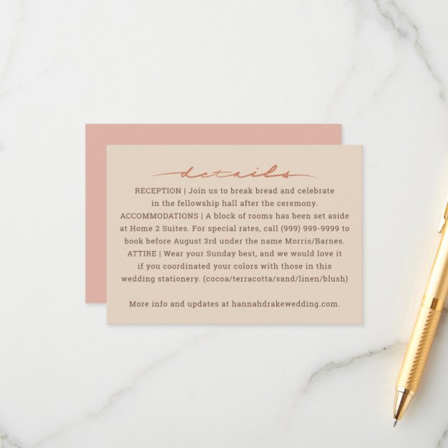 Hand Lettered Script Wedding Enclosure Card (Front/Back In Situ)