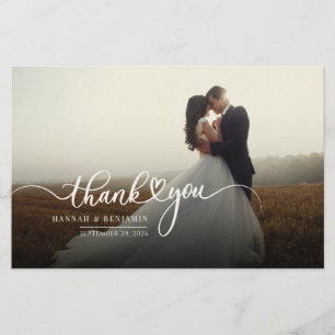 Hand-Lettered Script Wedding Photo Thank You Stationery