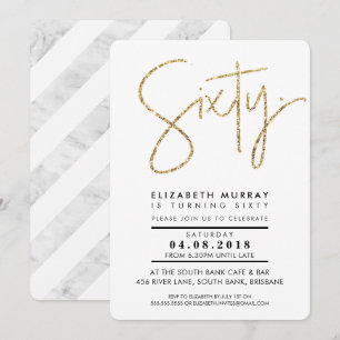 HAND LETTERED simple gold glitter sixty 60th Invitation