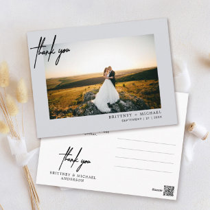 Hand-Lettered Simple Photo Thank You Grey Postcard