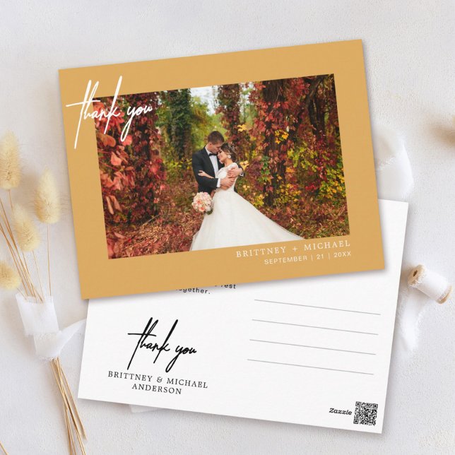 Hand-Lettered Simple Photo Thank You Mustard Postcard (Creator Uploaded)