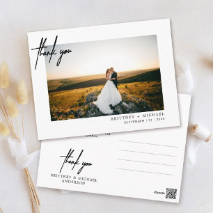 Hand-Lettered Simple Photo Thank You White Postcard