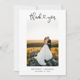 Hand-Lettered Simple Script Heart Photo Thank You Card