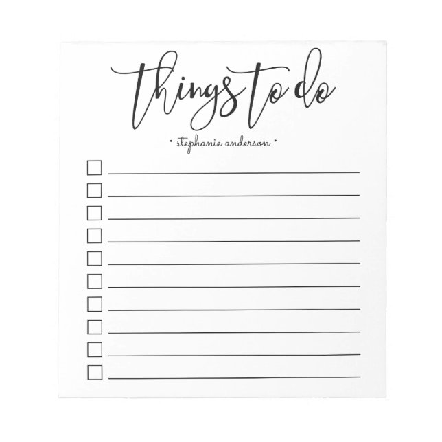 Hand-Lettered Things to Do Personalized Notepad (Front)